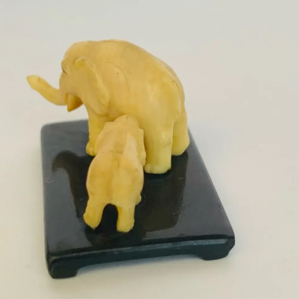 Vintage Miniature Elephants Mom & Baby Celluloid French Ivory Figurines